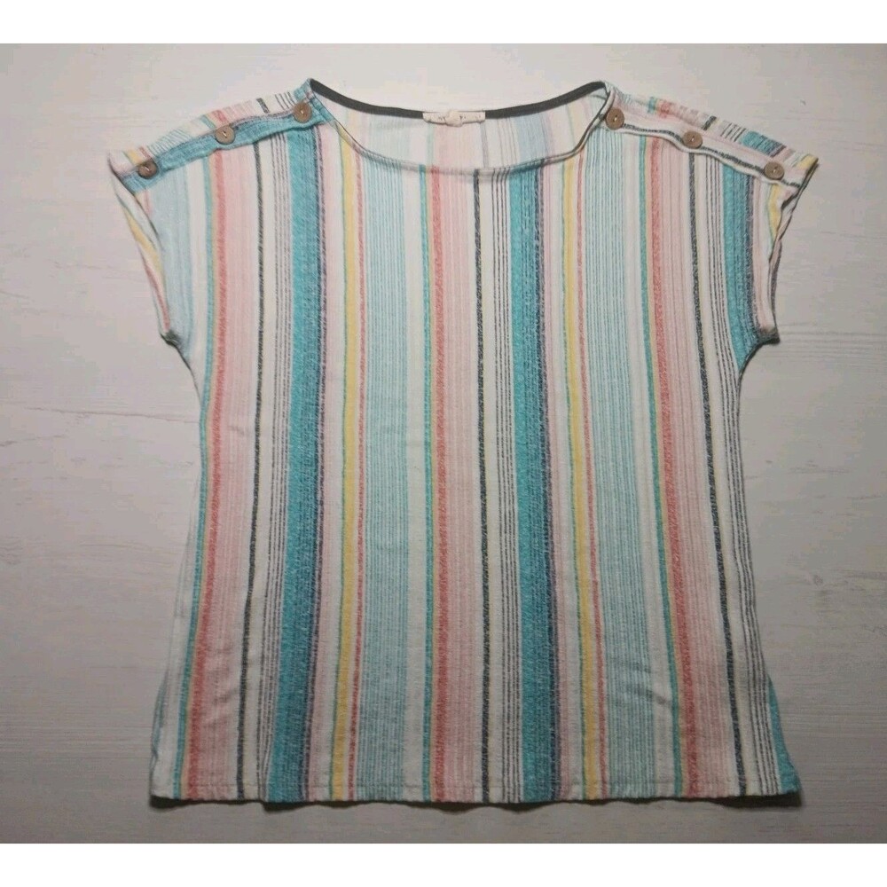 Above And Beyond Women’s Small Short Sleeve Multicolored Striped Blouse